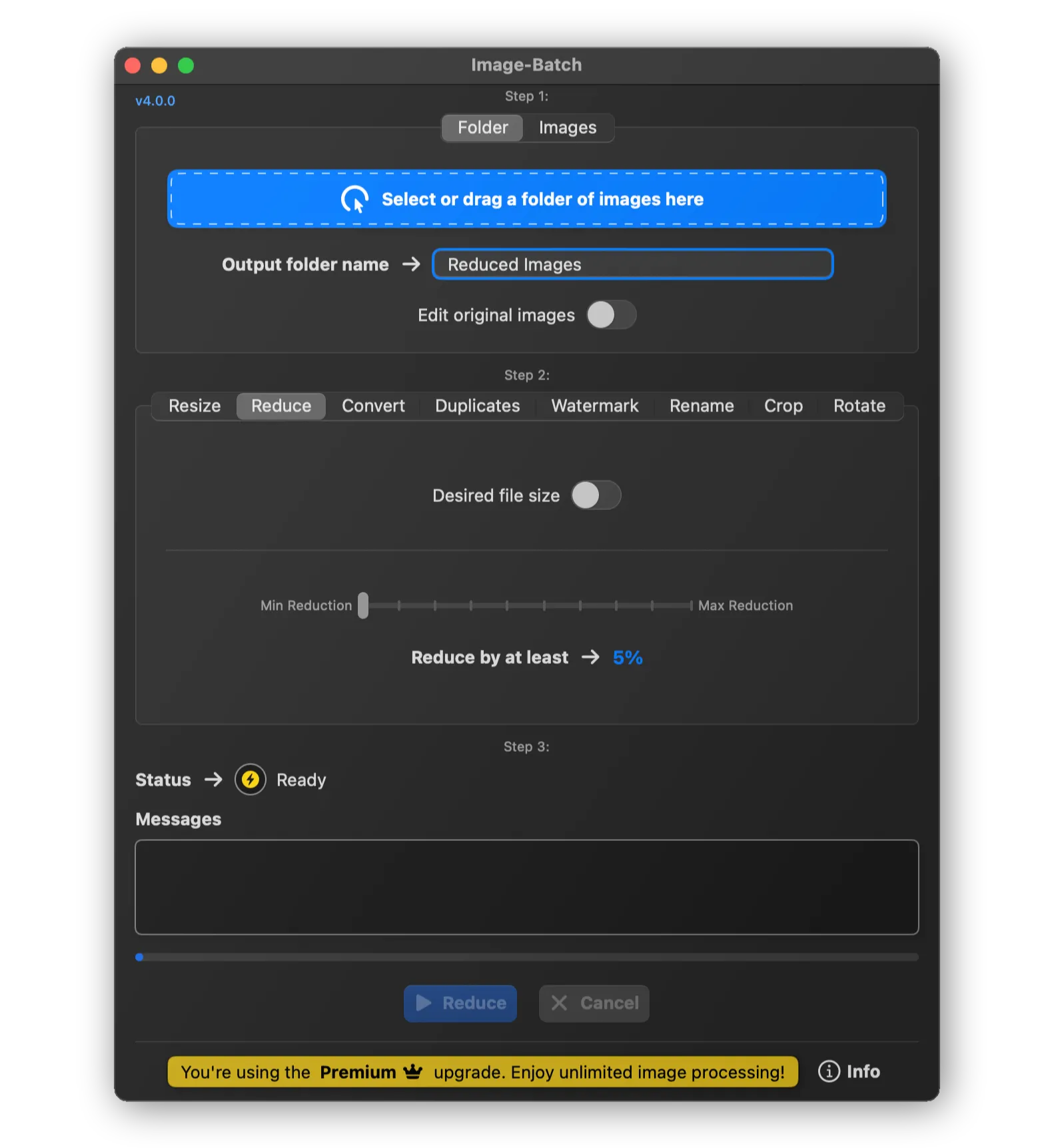 Image-Batch Reduce by Percent Feature